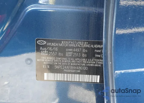 2017 Hyundai Sonata z USA, uszkodzony, nr VIN 5NPE24AF8HH486100